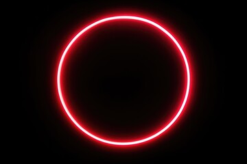bright red neon circle glowing in the dark, minimalist design.