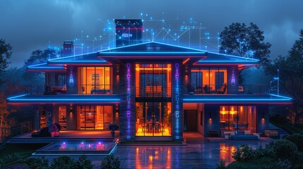 Poster - Arrange a neon showcase of whole-home automation symbols, featuring shining