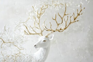 Aufkleber - Elegant deer with magnificent branching antlers in a serene and ethereal setting creating perfect mock up space. Generative AI