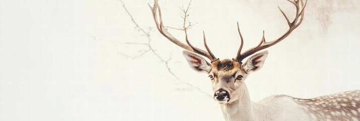 Aufkleber - Elegant deer with branching antlers standing gracefully in serene surroundings with ample copy space for mock up design. Generative AI