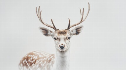 Aufkleber - Elegant illustrated deer with branching antlers on a light background providing ample mock up space. Generative AI