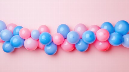 Poster - Colorful arrangement of pink and blue balloons creates a festive atmosphere with space for text or design elements. Generative AI