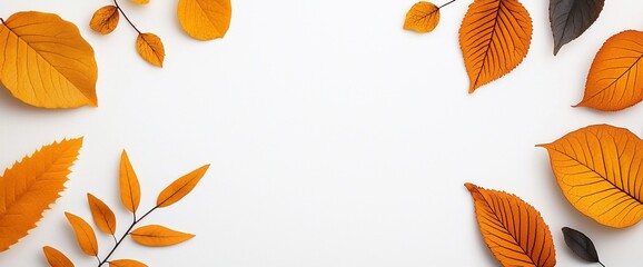 Wall Mural - Autumn leaves frame on white background.