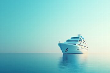 Poster - Luxurious cruise ship sailing on calm turquoise waters with ample space for text and showcasing a serene maritime experience. Generative AI