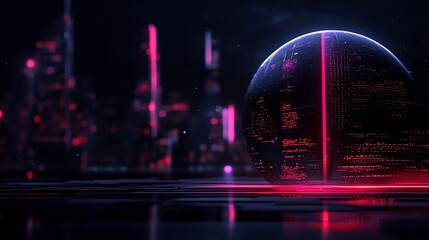 Canvas Print - futuristic sphere with data stream over city.