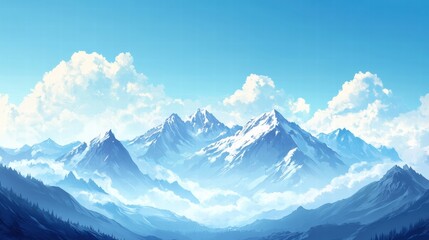 Poster - Majestic mountain peaks under a clear blue sky with ample space for adding text or designs. Generative AI