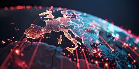 Wall Mural - europe network security, cyber attack, safety warning on digital earth globe