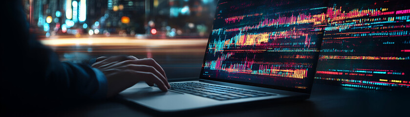 Night City Data Streams, A Hacker's Keyboard Symphony in the Neon Glow of Urban Landscapes.