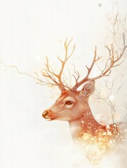 Aufkleber - Elegant illustrated deer with detailed branching antlers and ample copy space for creative use. Generative AI