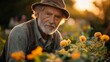 © Heorhii - Elderly man tending his vegetable garden, abundant harvest, sunlight, peaceful countryside
