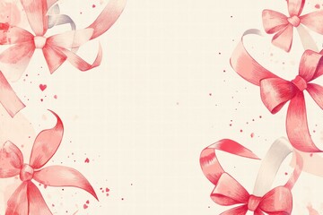 Leinwandbilder - Whimsical hand drawn Valentines Day design with elegant ribbon bows and ample space for text. Generative AI