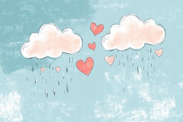 Leinwandbilder - Whimsical Valentines Day design with heart shaped raindrops and playful clouds for festive celebration and inspiration. Generative AI