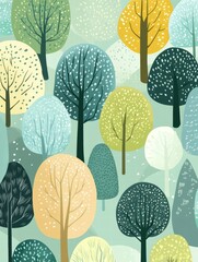 Leinwandbilder - Colorful naive art style forest with vibrant trees and ample copy space for creative text placement. Generative AI