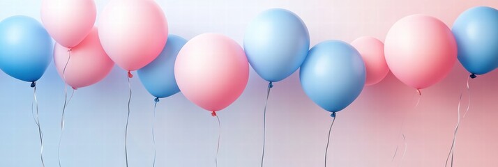Poster - Bright pink and blue balloons create a festive atmosphere with ample space for text and creative designs. Generative AI