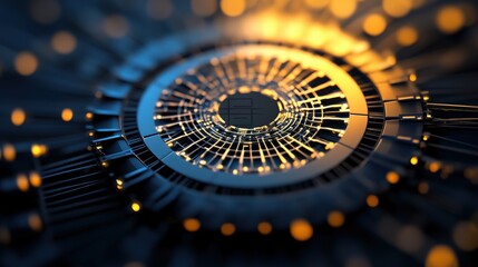 Aufkleber - Abstract Representation of Digital Technology with Circular Patterns and Glowing Lights Showcasing Innovation and Modern Aesthetics in a Futuristic Style