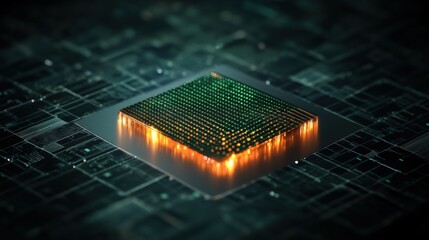Aufkleber - Futuristic Computer Chip Design with Illuminated Circuitry and Detailed Microprocessor for Technology and Innovation Themes in Digital Art