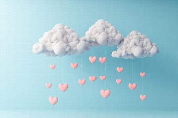 Leinwandbilder - Whimsical clouds with hanging hearts perfect for Valentines Day mock up design. Generative AI