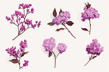 Wall Mural - Blooming lilac bouquet Lilac flower branches on white backdrop