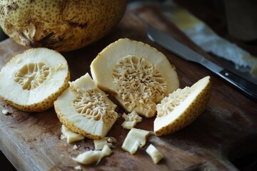 Wall Mural - Breadfruit or Artocarpus altilis is a seedless fruit with a soft texture similar to bread when cooked or fried