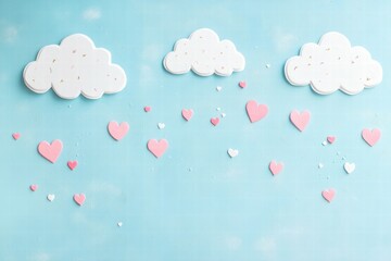 Leinwandbilder - Whimsical hand drawn clouds and hearts adorned with playful pastel colors for a cheerful Valentines Day design. Generative AI