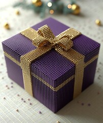 Purple Gift Box With Gold Ribbon And Bow