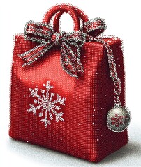 Red Gift Bag With Bow And Snowflake Design