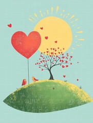 Aufkleber - Whimsical Valentines Day design featuring playful elements and a heart shaped balloon. Generative AI