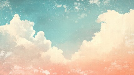 Poster - Vibrant naive art style background with soft clouds and gentle color gradient for creative space. Generative AI