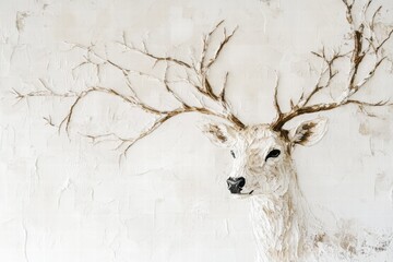 Aufkleber - Elegant deer with branching antlers in a minimalist design featuring ample copy space for a mock up. Generative AI