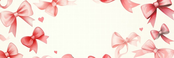 Poster - Charming hand drawn Valentines Day design featuring whimsical bows and hearts for creative projects and invitations. Generative AI
