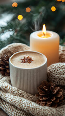 Wall Mural - christmas still life with candle and coffee