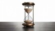 © intricateflow - An hour glass with sand and a white background; using sand as the measure of time; hour glass to measure time; old technology; human marvel; hours and minutes; timing;