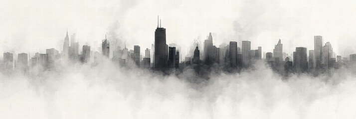 Aufkleber - Dense smog blankets urban skyline, creating an atmospheric and surreal view across the city. Generative AI