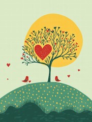 Poster - Whimsical Valentines Day hand drawn design with playful hearts and vibrant colors for romantic messaging. Generative AI