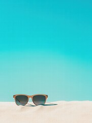 Aufkleber - Bright summer day at the beach with sunglasses placed on white sand inviting relaxation and enjoyment. Generative AI