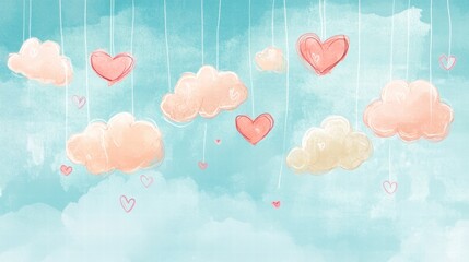 Leinwandbilder - Whimsical Valentines Day design featuring playful hearts and clouds with ample space for personalized text. Generative AI