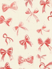 Poster - Whimsical hand drawn Valentines Day design featuring playful red bows on a light background with copy space for text. Generative AI