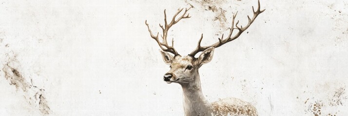 Aufkleber - Elegant illustrated deer with graceful branching antlers perfect for creative mock up designs. Generative AI