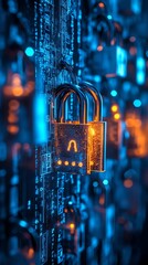Aufkleber - A digital representation of security with glowing locks on a circuit board backdrop.