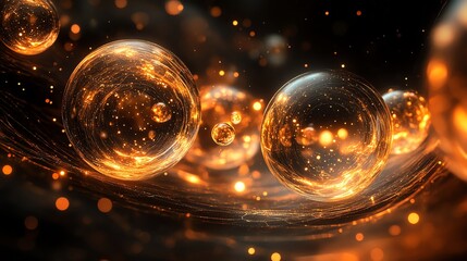 Poster - Abstract depiction of glowing bubbles in a dark, swirling environment.