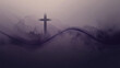 © mohammad - Ash Wednesday gradient banner, dark purple blend with soft grey, small cross illustration in the center with ashes scattered around it, Ai generated images