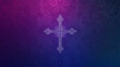 © mohammad - Ash Wednesday gradient banner purple to dark blue with gray cross in the center, gray pattern spread with simple ornaments, Ai generated images