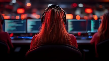 Woman programmer working late at night.