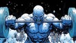 © armaya - Powerful bald blue man weightlifting.