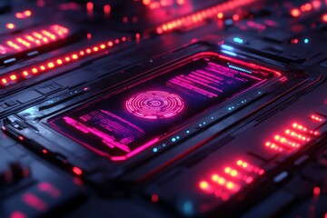 Poster - A futuristic digital interface with glowing elements and data displays.