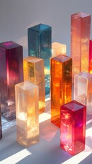 Poster - A collection of colorful, translucent geometric blocks arranged artistically.