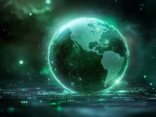 Aufkleber - A glowing, digital representation of Earth with a green hue, symbolizing technology and connectivity.