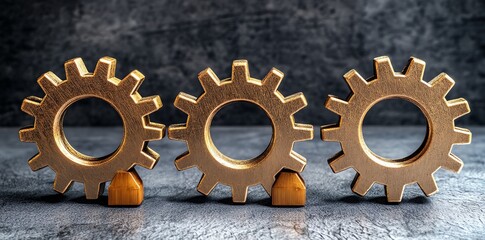 Poster - Three metallic gears arranged in a row, symbolizing industry and mechanical processes.