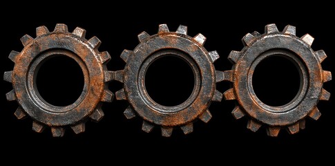 Poster - Three rusty gears arranged in a row, highlighting industrial design and mechanics.