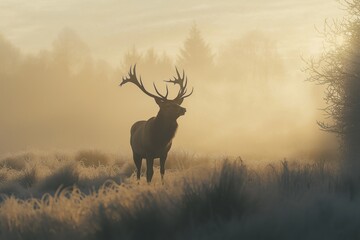 Wall Mural - Majestic Elk in Golden Misty Sunrise